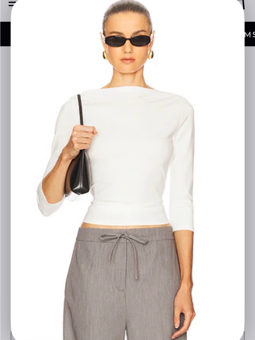 Lovers + Friends White Boatneck Three-Quarter Sleeve Top
